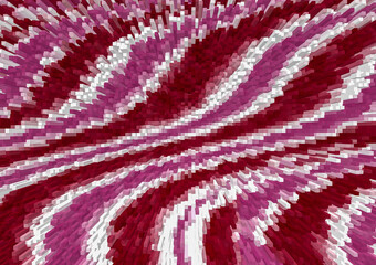 Fototapeta na wymiar Abstract bright expanding striped background. Wavy red, white, pink lines are made up of blocks and alternate on the background.