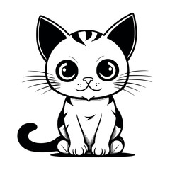 Cute cat vector black and white cartoon character design collection. White background. Pets, Animals.