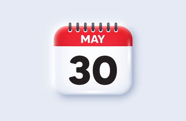 Calendar date 3d icon. 30th day of the month icon. Event schedule date. Meeting appointment time. 30th day of May month. Calendar event reminder date. Vector