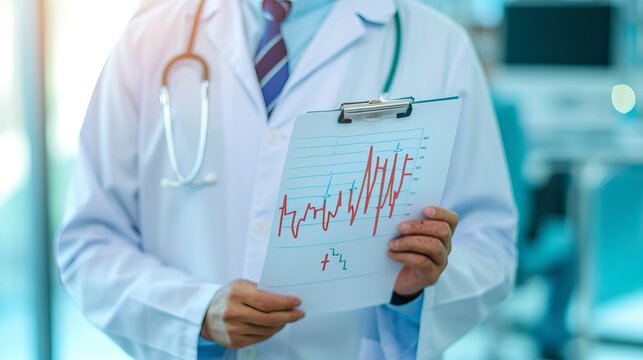 Doctor Analyzing a Downward Trend Chart Symbolizing Health or Economic Decline