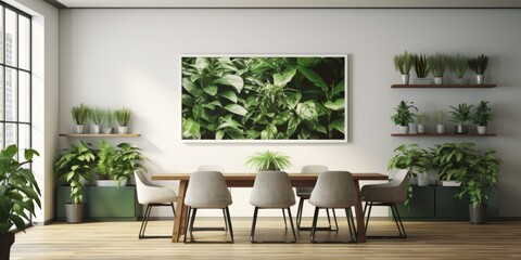Contemporary flat with plants and artwork