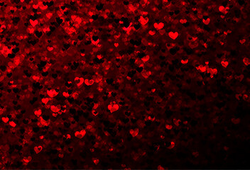 Dark red magic background with glittering heart shapes. Happy Valentine's day header or banner or letter template.