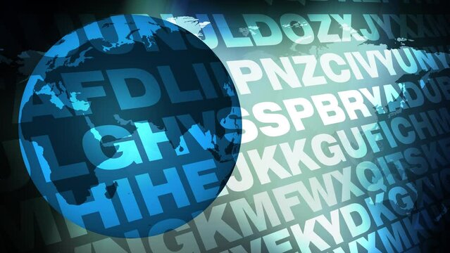 Creative chaos of random letters and alphabet characters typographic background conveying message on world map artistic composition of unpredictable encrypted text