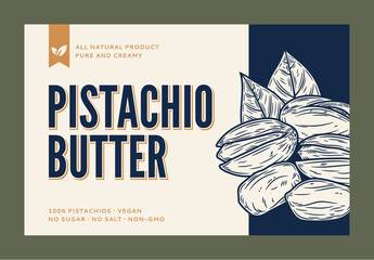 Pistachio butter label or packaging design template. Vector pistachio illustration