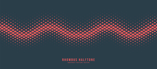 Checkered Rhombus Halftone Pattern Vector Seamless Wavy Line Red Dynamic Abstract Background. Chequered Particles Subtle Texture Pop Art Graphical Design. Half Tone Repetitive Curve Wide Wallpaper