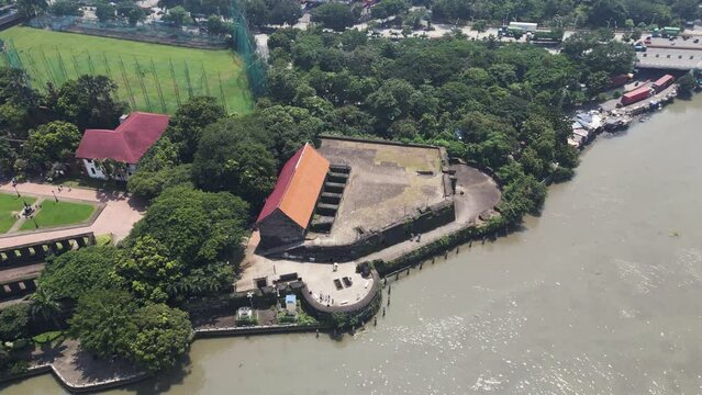 The Baluarte de Santa Barbara, a stone bastion and important historic landmark of Manila, Philippines. Aerial perspective.