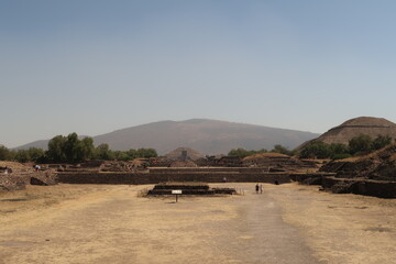 On the Avenue of the Dead/Calzada de Los Muertos seeing the Pyramid of the Sun on the right and the Pyramid of the Moon at the very end of it, Teotihuacan, Mexico City