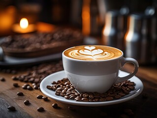 Cappuccino with a beautiful latte art design