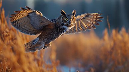 Obraz premium Witness the grace and majesty of a magnificent owl captured in its natural habitat. Ai generated