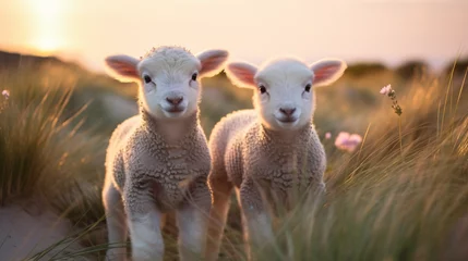 Türaufkleber Little cute lambs at isle Texel the Netherlands. © Alizeh