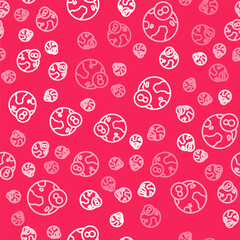 White line 8 March icon isolated seamless pattern on red background. International Happy Women Day. Vector