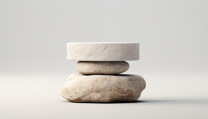 Podium made of rough stones on a white background. mockup for product demonstration.