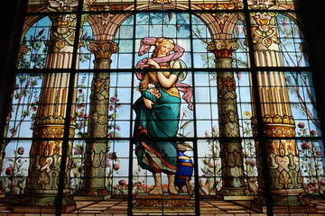 Colorful stained glass window at Chapultepec Castle/Castillo de Chapultepec, Mexico City