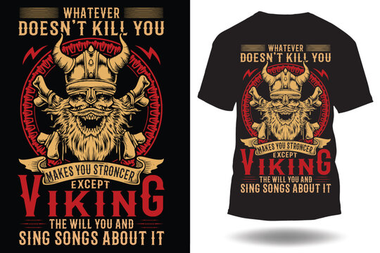 Vector viking warrior t-shirt print , sport team and league club badge. scandinavian viking in horn helmet and crossed 