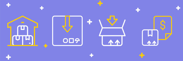 Set line Waybill, Carton cardboard box, and Full warehouse icon. Vector