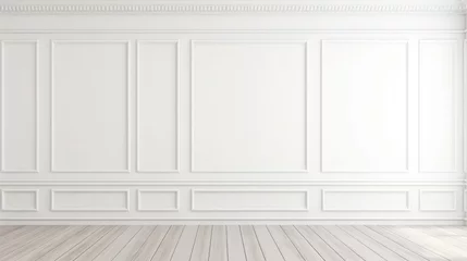Poster Mur Empty white panelling wall background, classical design, with light colored floors. Mock up