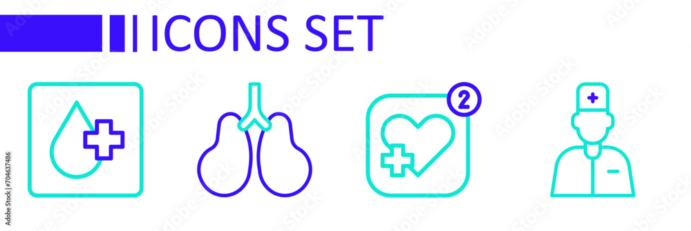 Wall mural Set line Male doctor, Mobile with heart rate, Lungs and Blood test icon. Vector