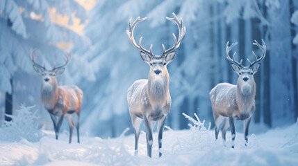 Naklejka na ściany i meble Group of noble deer against the background
