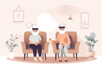 Two elderly people relaxing in the living room