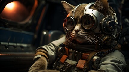 A cat wearing a steampunk outfit and goggles - obrazy, fototapety, plakaty