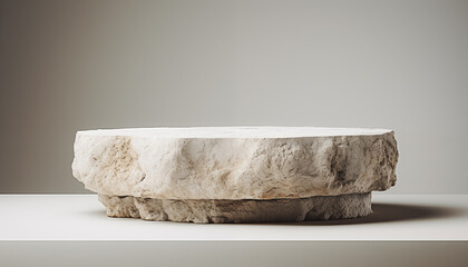 Podium made of rough stones on a white background. mockup for product demonstration.