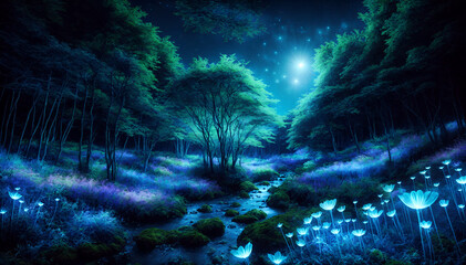 Obraz premium Mystical Bioluminescent Forest at Night