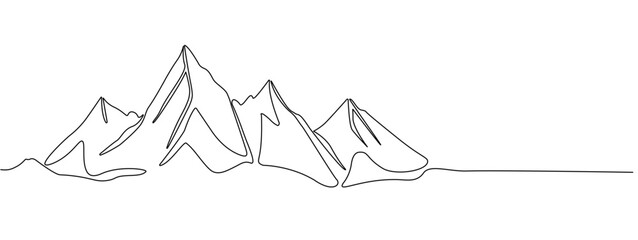 Continuous linear drawing of abstract landscape on a mountain range background. High mountains and in a simple linear style. Winter sports concept. Vector illustration