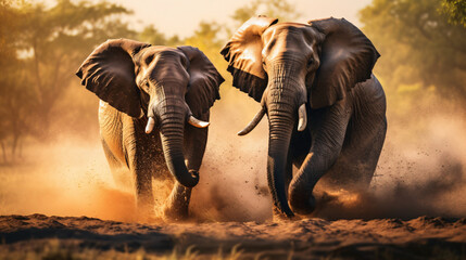 Fototapeta premium Two wild elephants playing in Africa