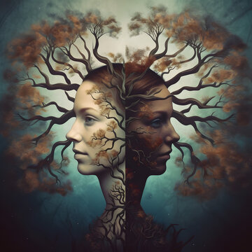 two heads joined with tree, borderline personality disorder