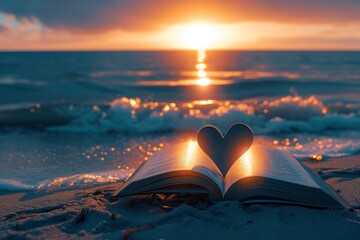 heart shape in book at sunset