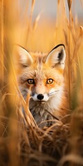 Red fox in a field of tall grass