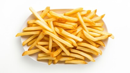 top-down photo of French Fries isolated on a white background