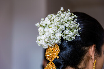 South Indian bride's wedding hairdo hairstyle hair close up