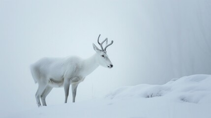White Deer Standing in Snow Covered Field on National Wildlife Day 2024 background