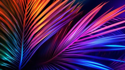 A close up of a palm leaf with bright colors