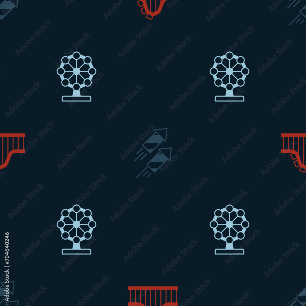 Canvas Prints Set Roller coaster, Firework rocket and Ferris wheel on seamless pattern. Vector