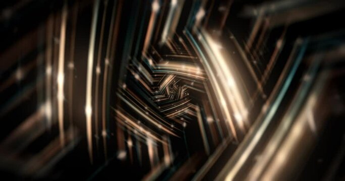 Tunnel Rectangle Neon Luminescent, Reflective, Rotating. Concept of fast movement, partying, moving through space and time
