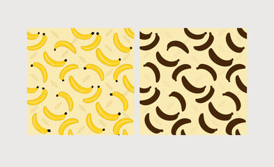 Seamless pattern set with silhouette and banana stock illustration.