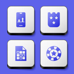 Set Online sports betting, Lottery ticket, and Casino chips icon. White square button. Vector