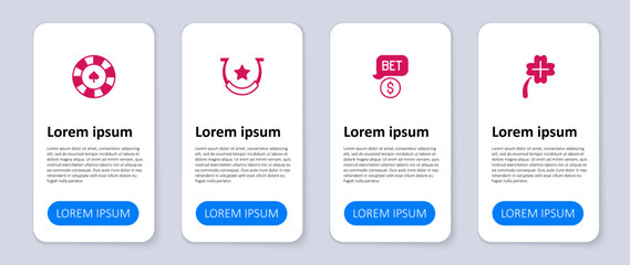 Set Casino slot machine with clover, chip dollar, Horseshoe and chips. Business infographic template. Vector