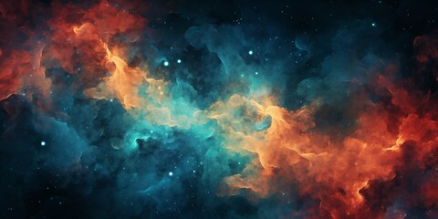 Blue and orange abstract painting of a nebula