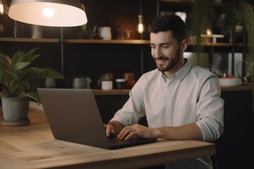 Man working on laptop in home office