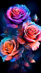 Enchanted Neon Roses in Midnight Bloom created with Generative AI technology