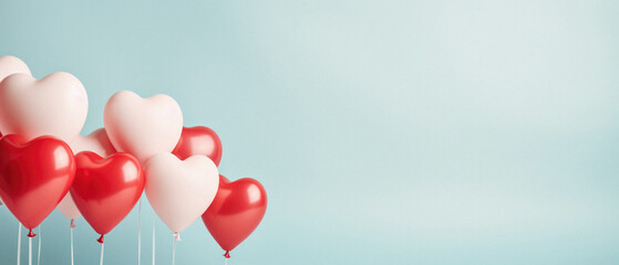 Valentine's day background with red and white heart balloons.  .