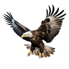 A majestic bald eagle soars through the sky