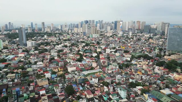 The Mandaluyong, a densely populated district of Metro Manila, Philippines. Aerial footage.