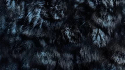 Fotobehang Black panther or puma luxurious fur texture. Abstract animal skin design. Black fur with black spots. Fashion. Black leopard. Design element, print, backdrop, textile, cover, background. Copy space © Jafree