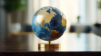 earth globe on a table, focused on north america, blurry background, geography