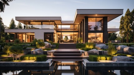 Fototapeta premium Luxury exterior of a contemporary villa with unique design