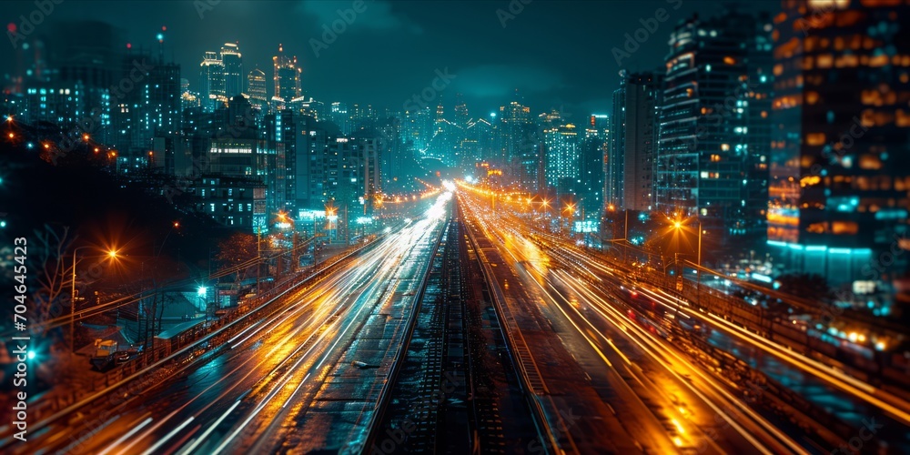Aufkleber cityscape connections: the illuminated web of data transfer intertwining the urban streets on the in